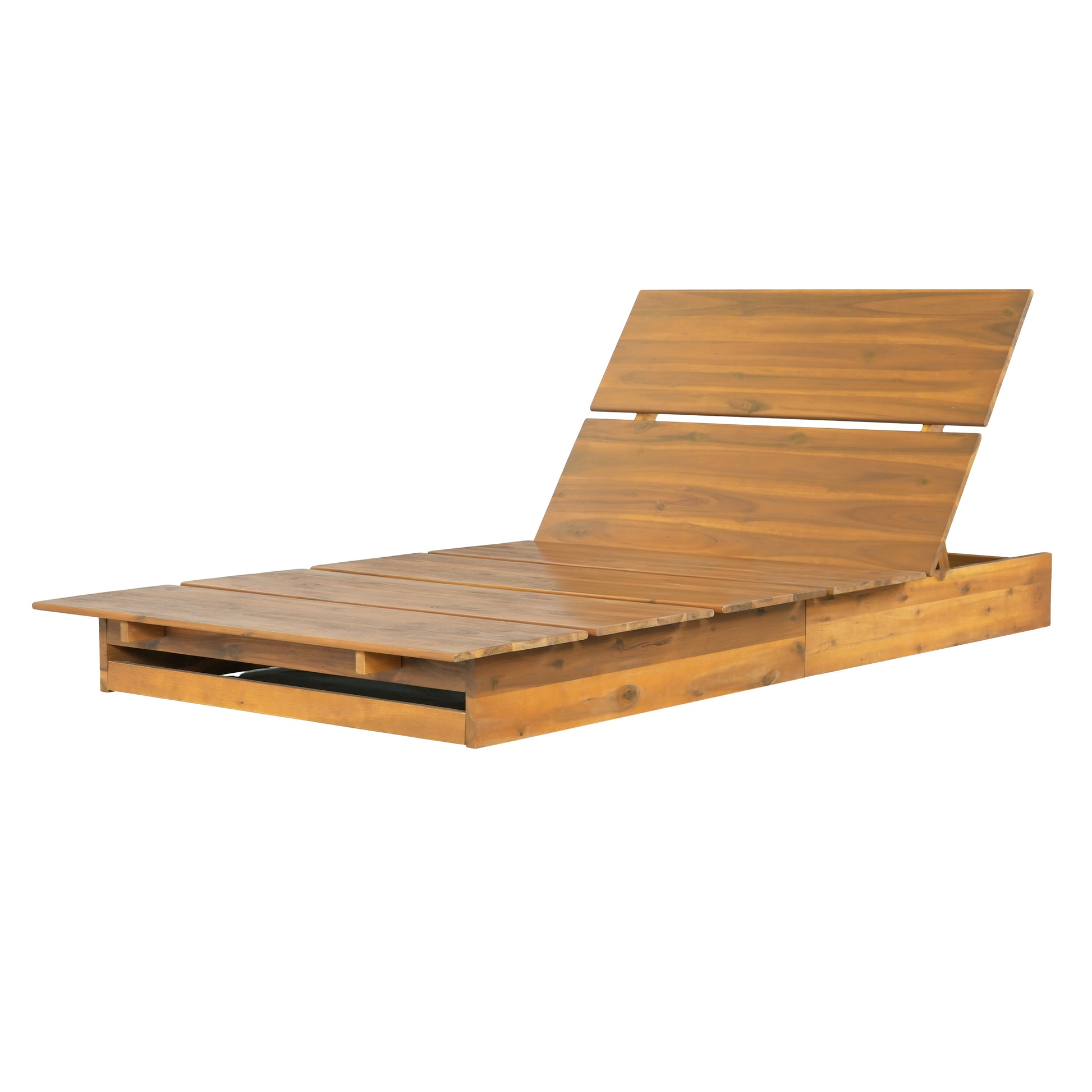 Acacia Wood Outdoor Chaise Lounge,Teak Finish, 3-Position Adjustable Backrest, Patio Poolside Sun Lounger, 400 lbs Capacity,Modern Patio Sun Lounger for Garden, Poolside image 1