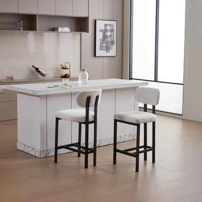 Bar Stools Set of 2, 26 inch Modern Upholstered Fabric Counter Height Barstools, Kitchen Island Chairs with Black Metal Legs for Dining Room/Kitchen Island/Bar image 12