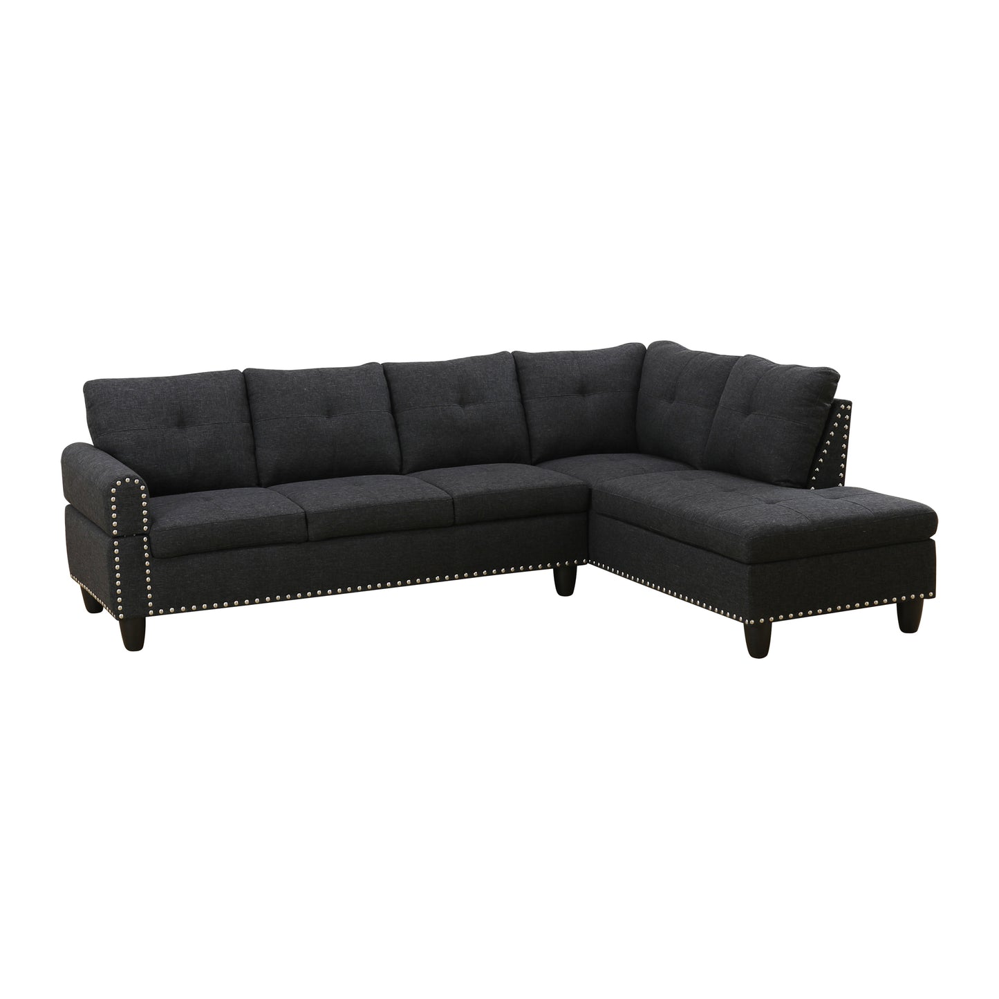 L shape Sectional Sofa Chair with cup holder - Black-Right image 8