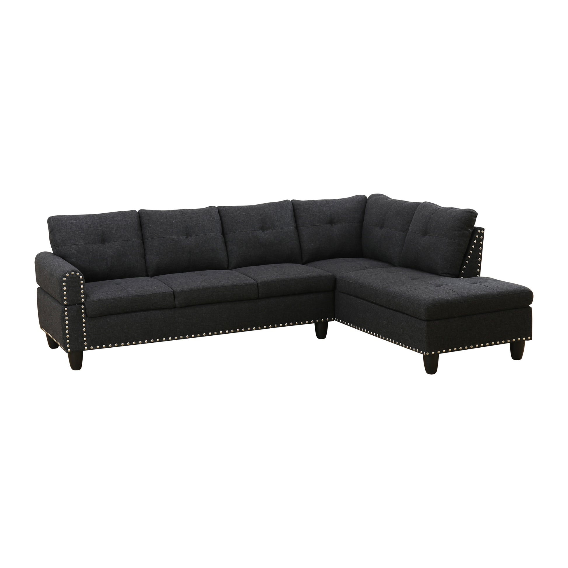L shape Sectional Sofa Chair with cup holder - Black-Right image 8