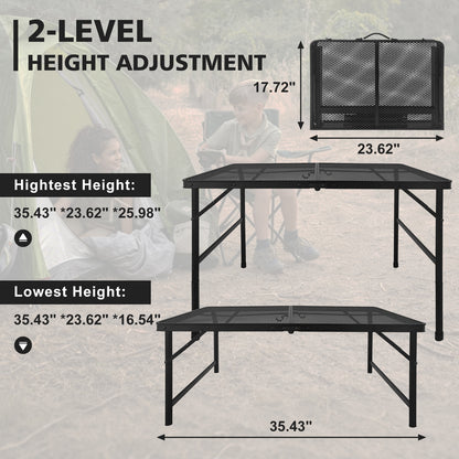 3FT Camping Table with Mesh Desktop, Lightweight & Portable Small Folding Grill Table Black image 3