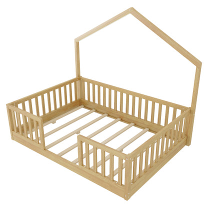 Full Floor Bed with High Rails, Wooden Montessori Bed with Light for Kids, Boys and Girls,Natural(Old SKUW2593P440609 Expect Arrival Date 2026/6/30) image 10