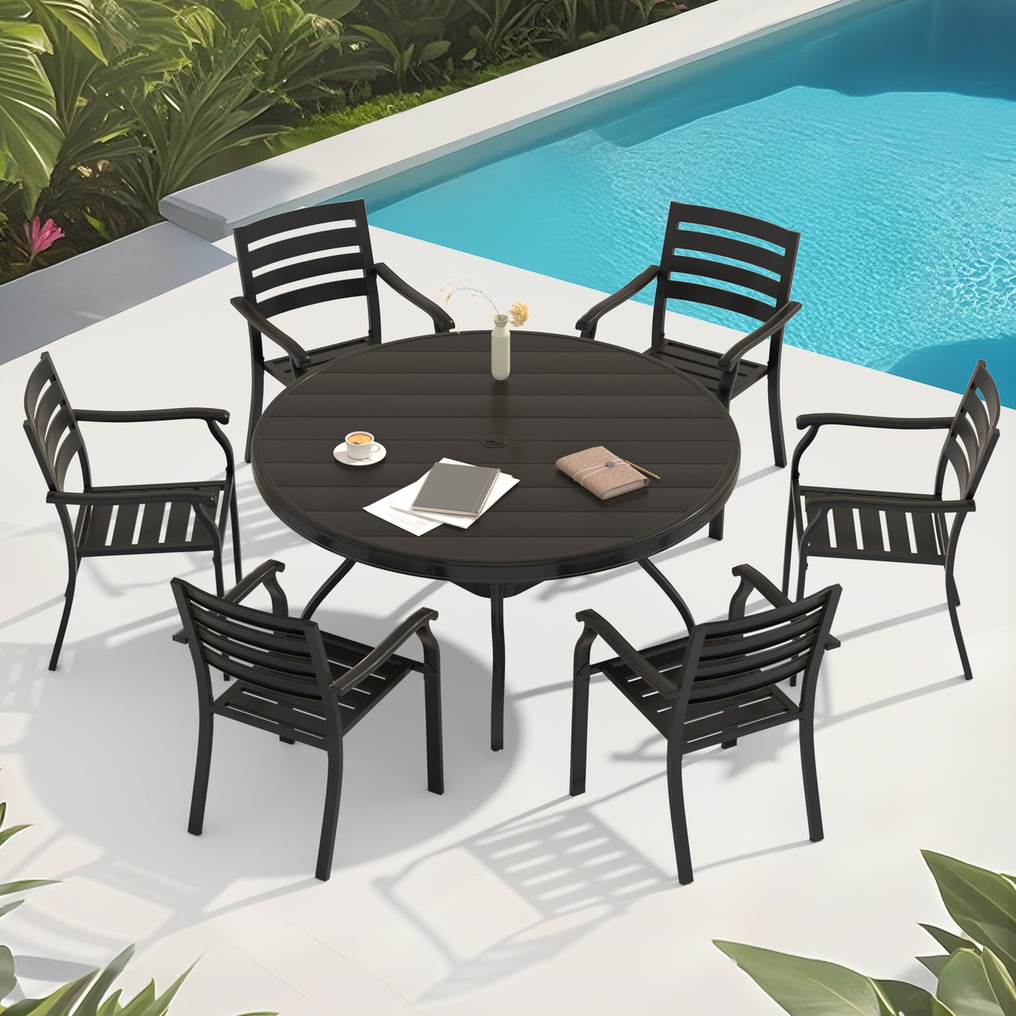 VRSHWO lron Terrace Dining Chairs, a Set of 2 Black Color Outdoor Chairs, Bistro Metal Chairs, All-Weather Outdoor Metal Dining Chairs, Suitable for Gardens, Terraces, and Swimming Pool image 10