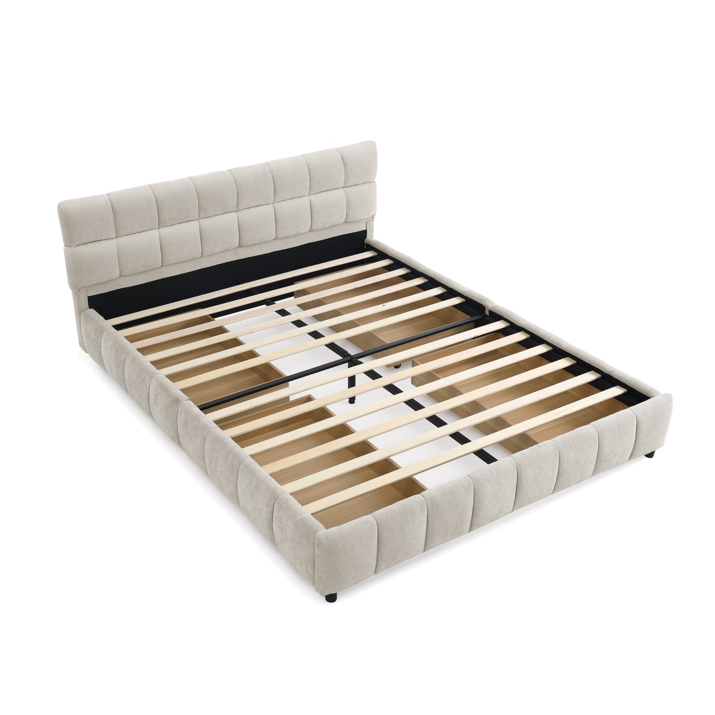 Queen Size Upholstered Bed,comfortable upholstered bed frame, Chenille fabric, with headboard and solid bed frame. With drawer for storage.-Beige(88.5''*68.5''*31'') image 11