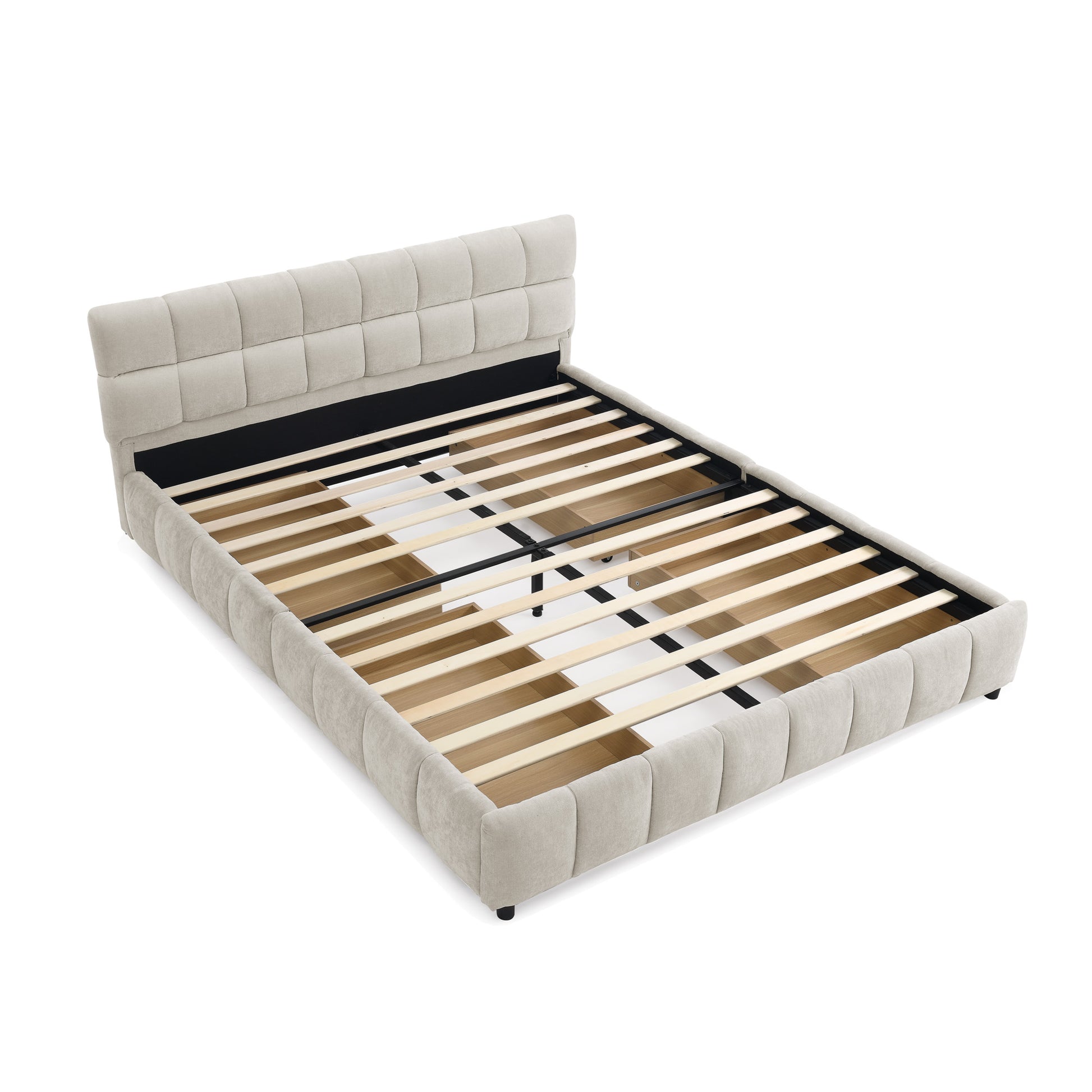 Queen Size Upholstered Bed,comfortable upholstered bed frame, Chenille fabric, with headboard and solid bed frame. With drawer for storage.-Beige(88.5''*68.5''*31'') image 11