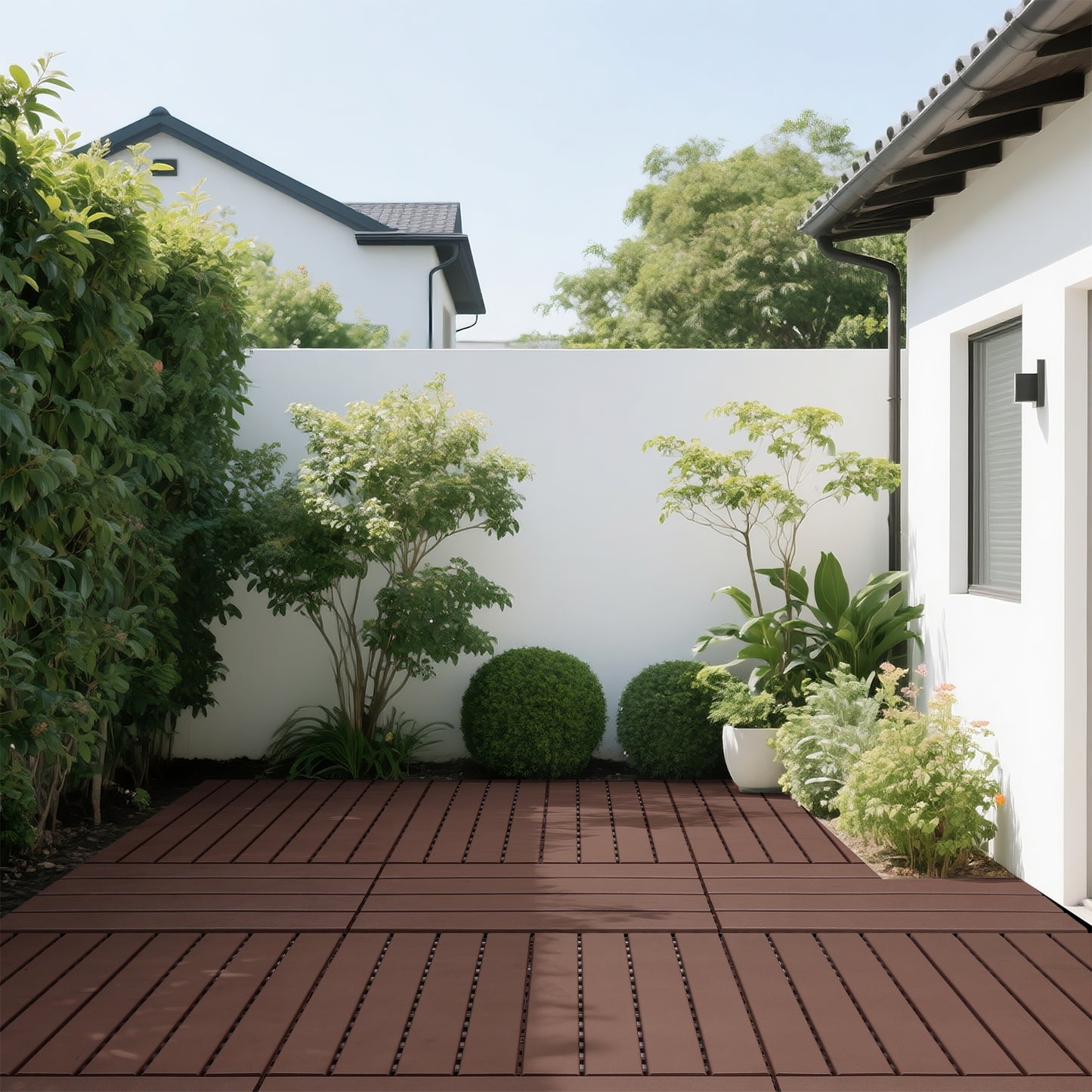 24 pieces of outdoor terrace deck tiles, DIY interlocking decking floor tiles, easy to install patio tiles, suitable for indoor and outdoor balcony backyard poolside,Brown image 9