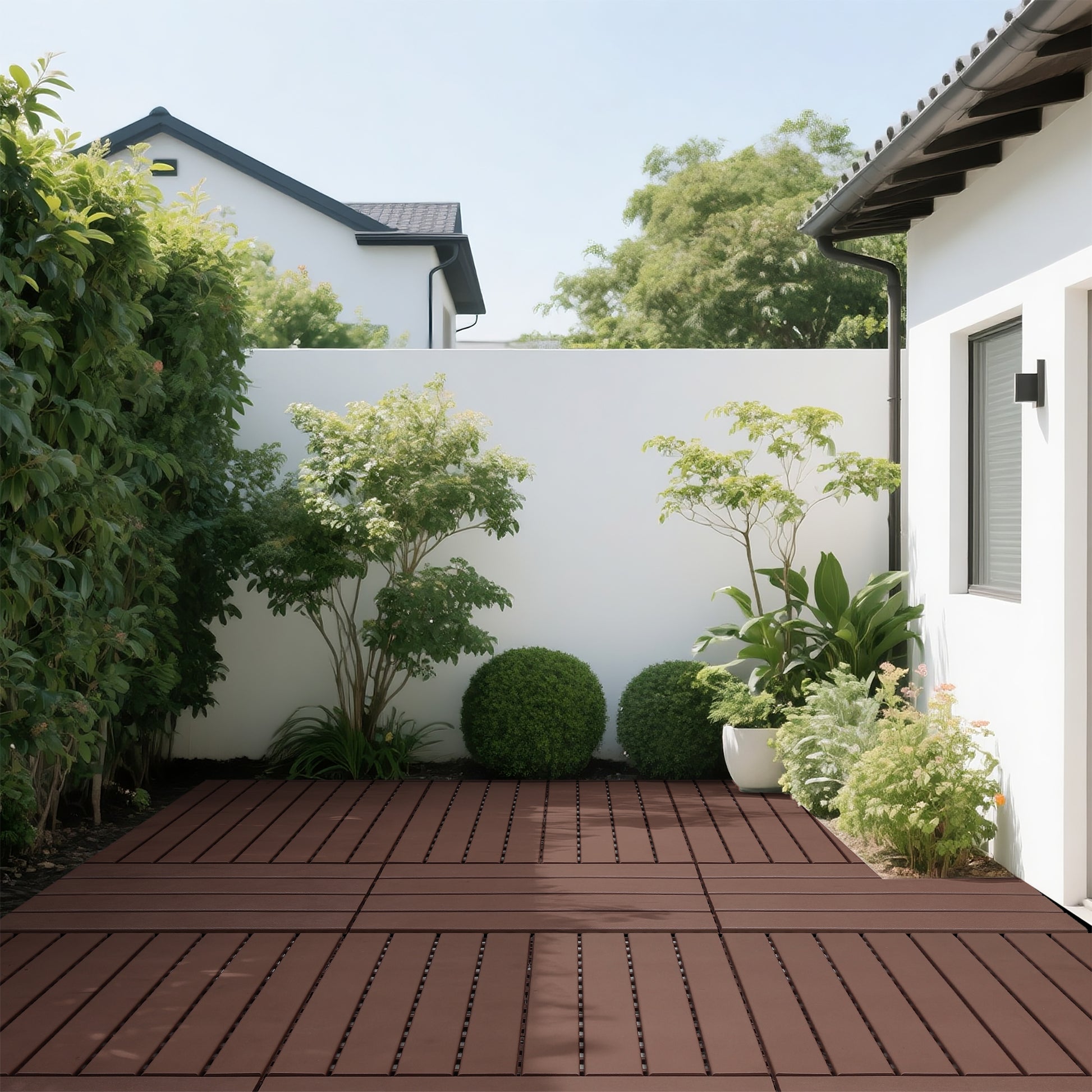 24 pieces of outdoor terrace deck tiles, DIY interlocking decking floor tiles, easy to install patio tiles, suitable for indoor and outdoor balcony backyard poolside,Brown image 9