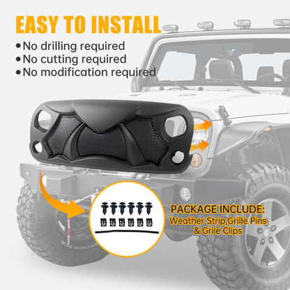 Halloween Front Grille Grid Grill for 2007-2017 Jeep Wrangler Rubicon Sahara Sport JK/JKU, Matte Black image 3