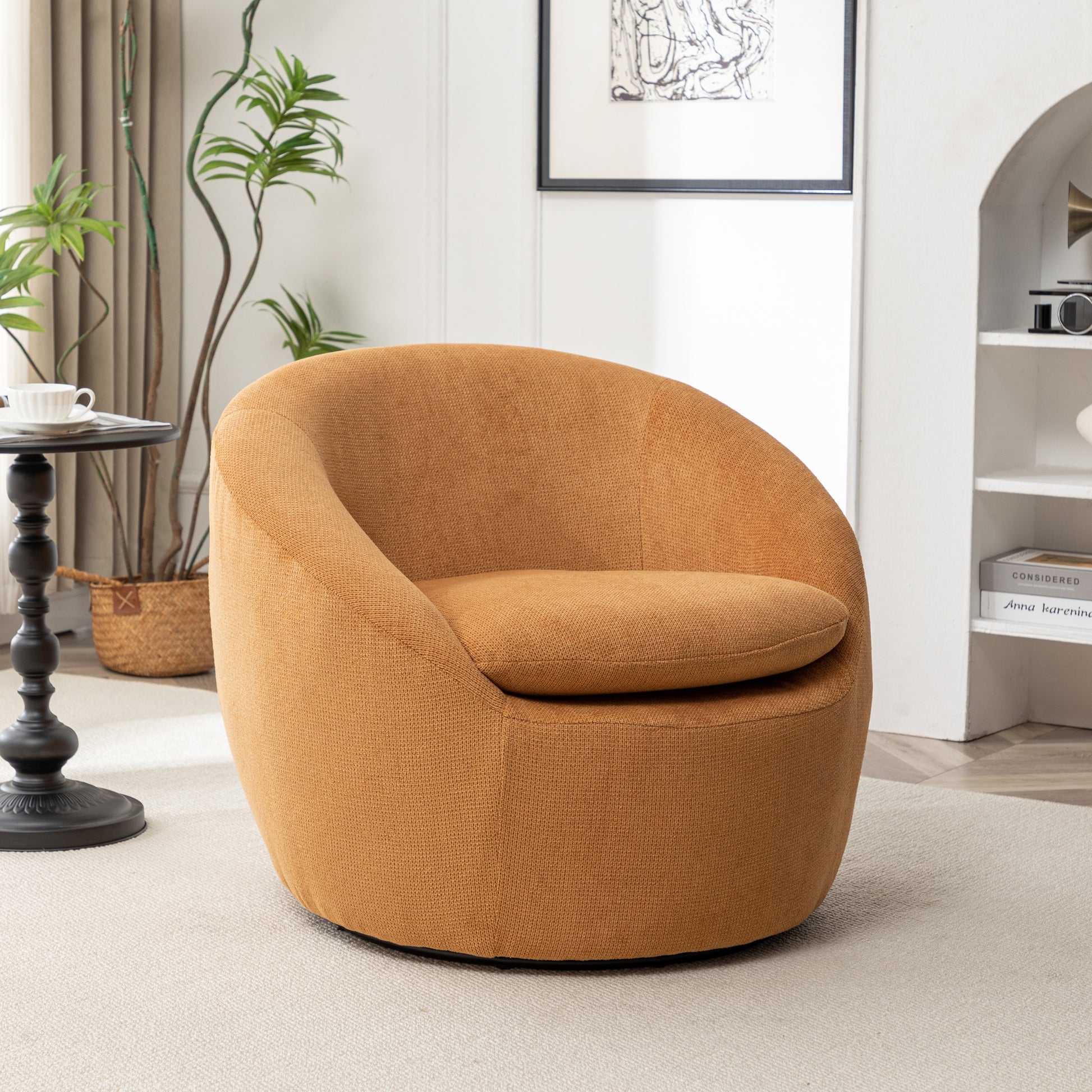 Winnie Modern Teddy Fabric Barrel Chair, 360° Swivel, Yellow image 5