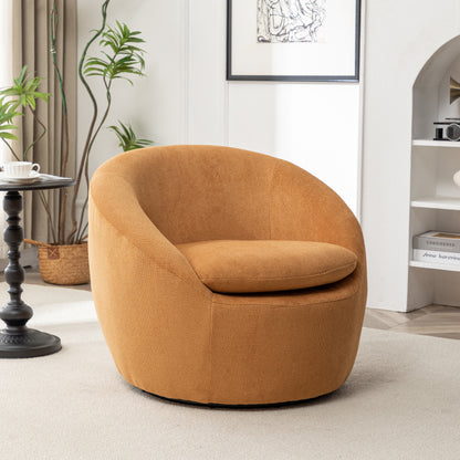 Winnie Modern Teddy Fabric Barrel Chair, 360° Swivel, Yellow image 5