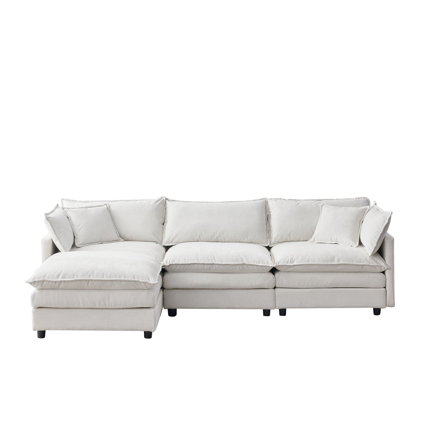 105" Modular Sectional Couch,Upholstered Soft Chenille Fabric Sofa,3 Seater with Ottoman L Shape Sofa Beige image 11