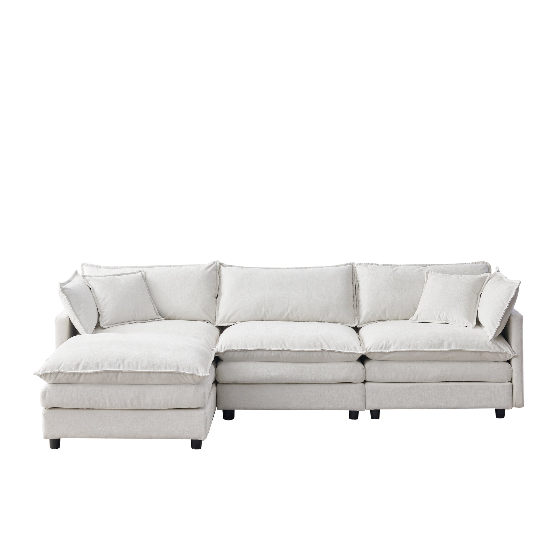 105" Modular Sectional Couch,Upholstered Soft Chenille Fabric Sofa,3 Seater with Ottoman L Shape Sofa Beige image 11