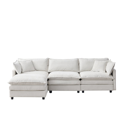 105" Modular Sectional Couch,Upholstered Soft Chenille Fabric Sofa,3 Seater with Ottoman L Shape Sofa Beige image 11