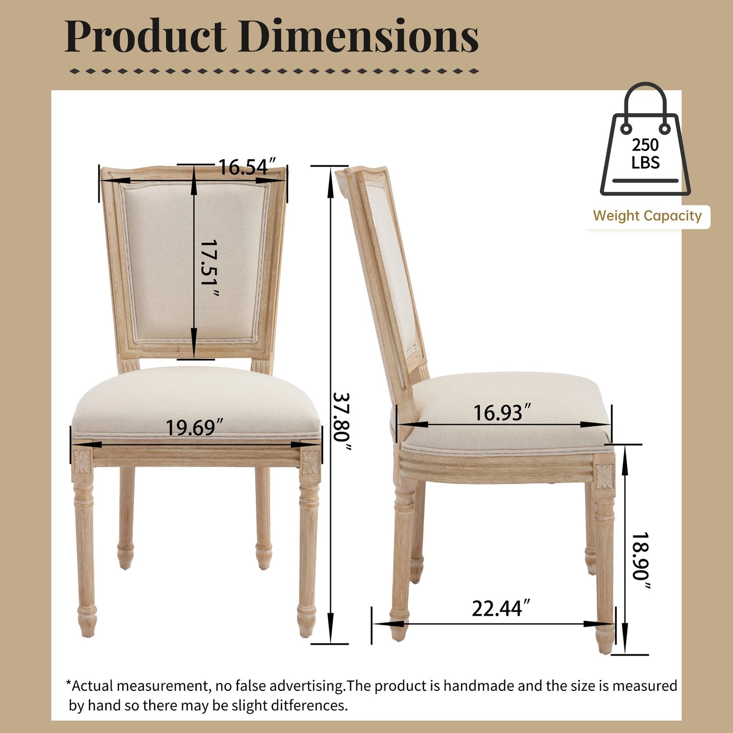 French Country Dining Chairs Set of 2, Upholstered Chairs with T-shaped Back, Wire drawing and carving techniques,Disassemblable, for Living Room, Kitchen, Restaurant Use, Beige image 8