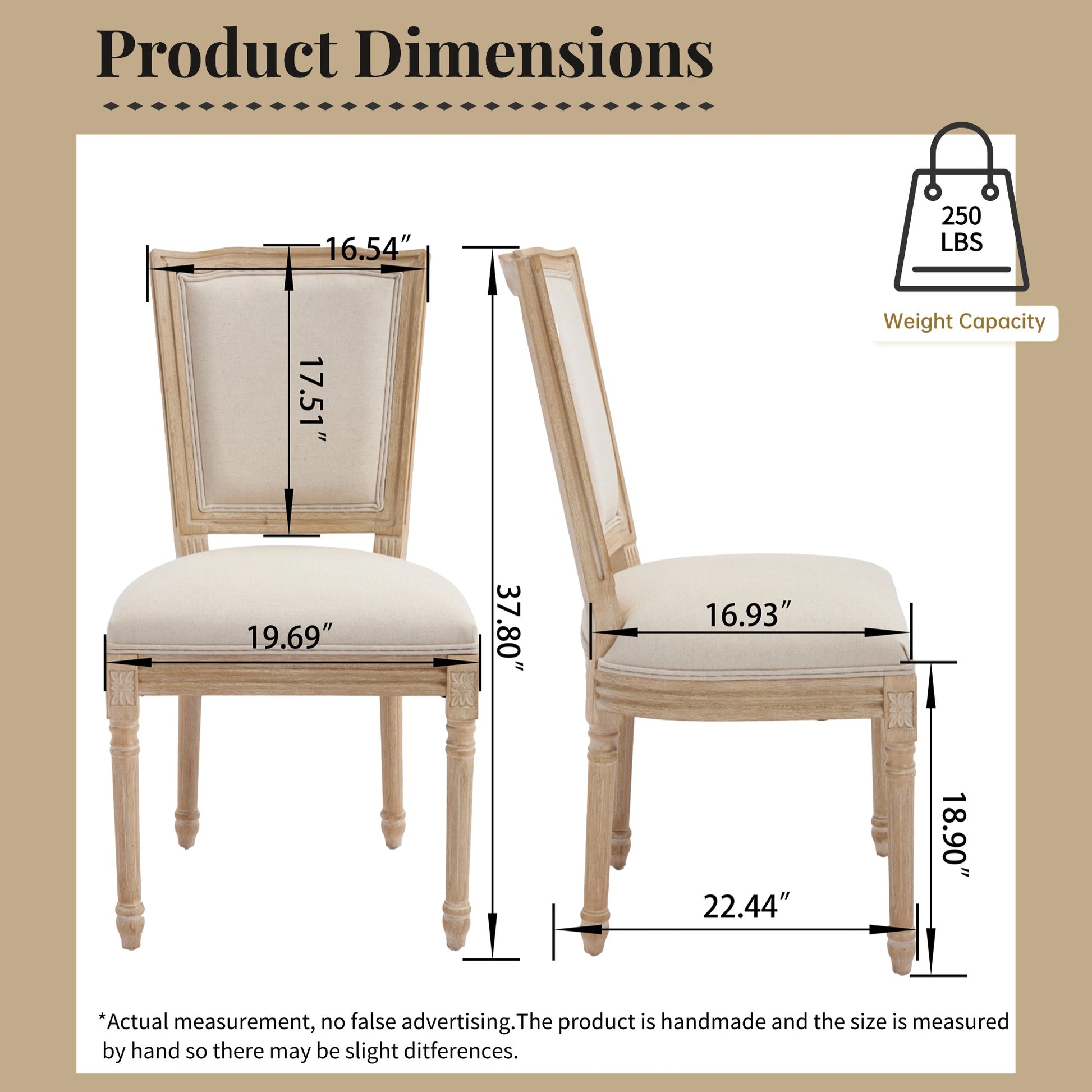 French Country Dining Chairs Set of 2, Upholstered Chairs with T-shaped Back, Wire drawing and carving techniques,Disassemblable, for Living Room, Kitchen, Restaurant Use, Beige image 8
