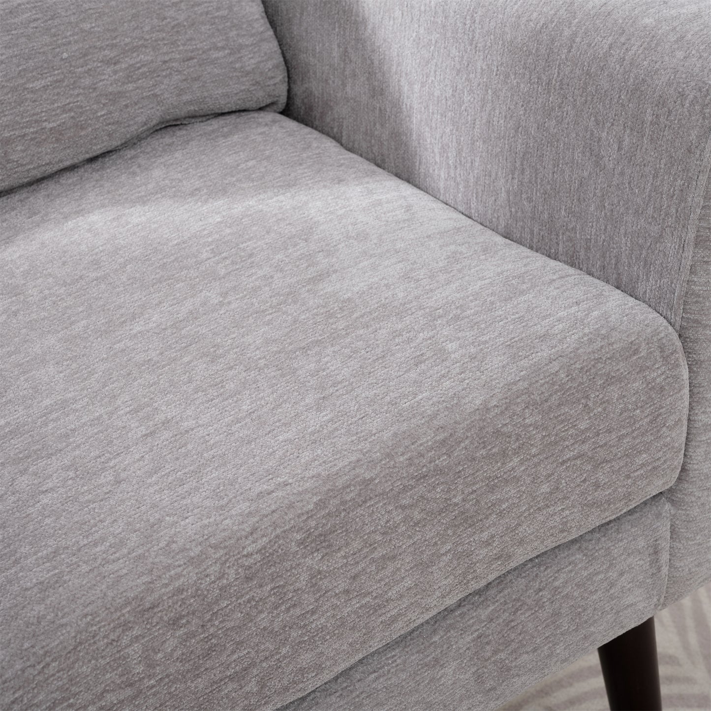 Modern Accent Chair,Chenille Arm Chairs for Living Room,Upholstered Mordern Armchair,Comfy Soft Padded Lounge Chair in Small Space, Bedroom, w/Pillow, Solid Wood Leg (Gray) image 11