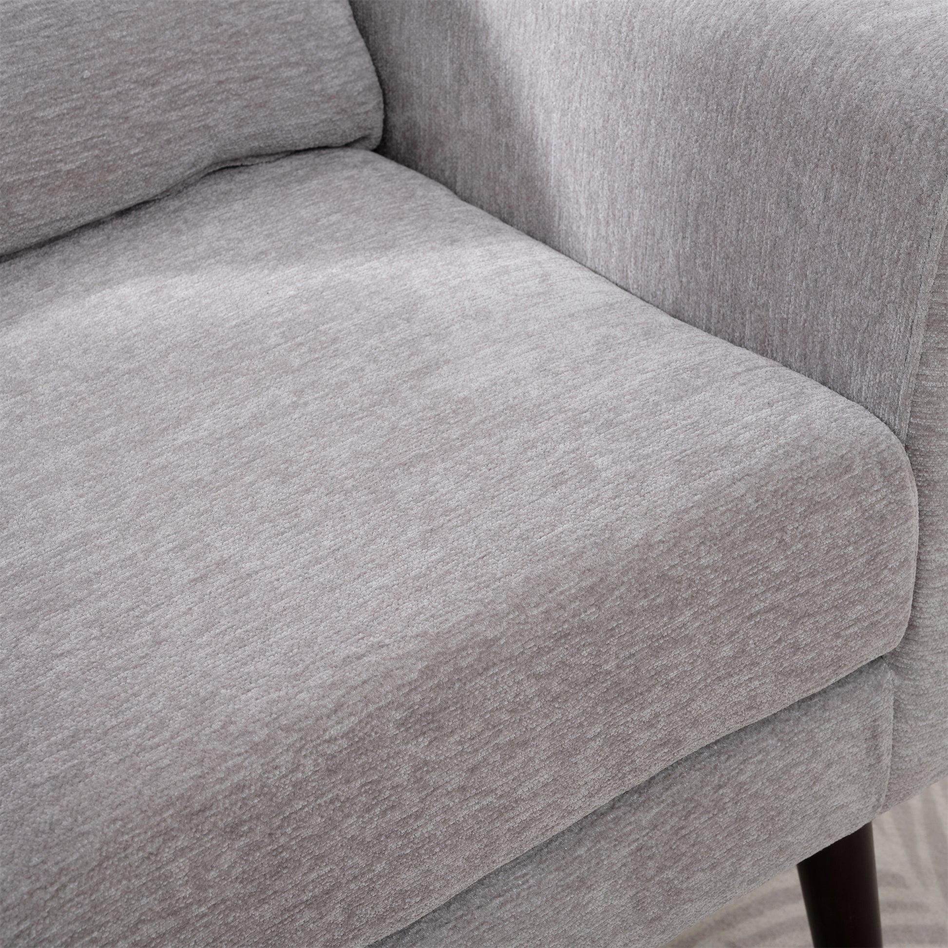 Modern Accent Chair,Chenille Arm Chairs for Living Room,Upholstered Mordern Armchair,Comfy Soft Padded Lounge Chair in Small Space, Bedroom, w/Pillow, Solid Wood Leg (Gray) image 11