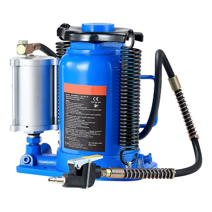 Air Hydraulic Bottle Jack, 32 Ton (70546.9 lbs) Capacity, 10-16.3 Inch Lifting Range, Pneumatic/Manual Heavy Duty Welded Bottle Jack with Pump for Car, SUV, Pickup, Truck, RV, Auto Repair, Blue image 1
