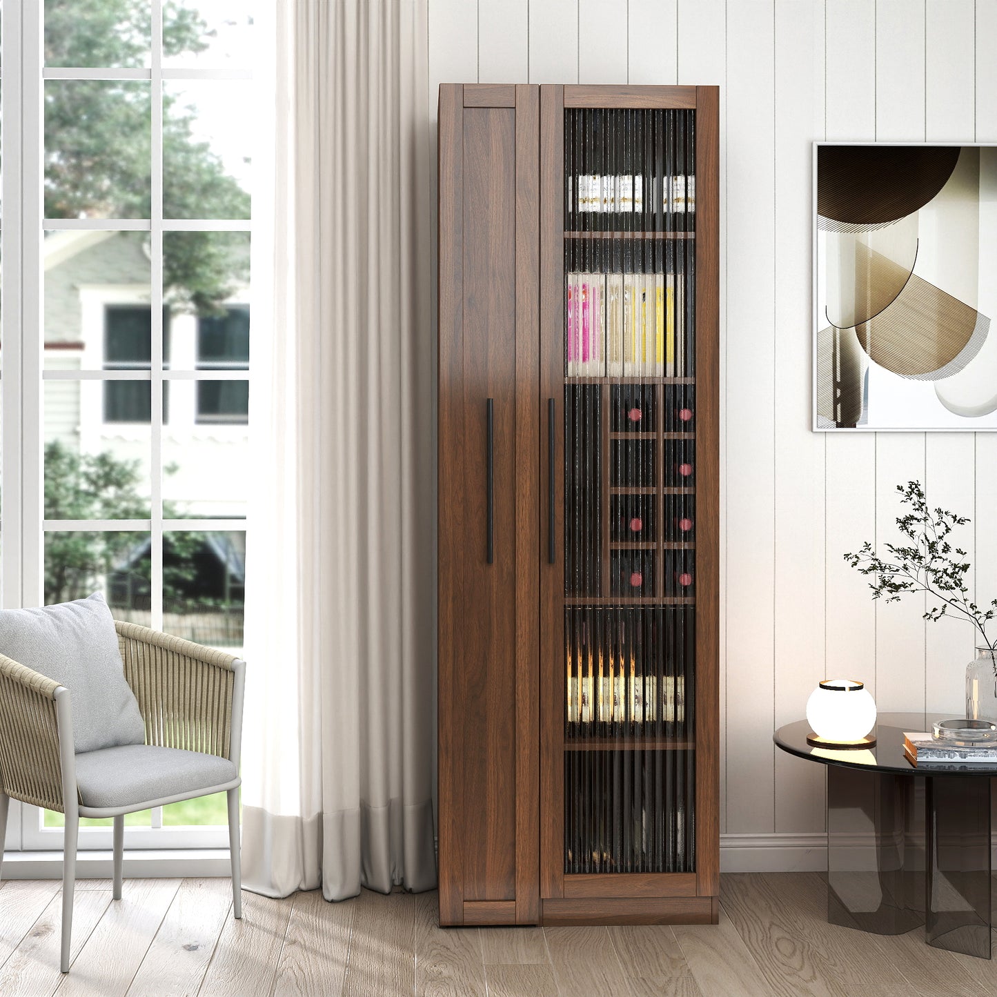 Kitchen pantry cabinet with multi-functional pull-out multi-tier storage shelf,Farmhouse Storage Cabinet with glass Doors,Pantry Organizers for Kitchen, bar cabinet,Dining Room image 2