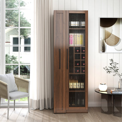 Kitchen pantry cabinet with multi-functional pull-out multi-tier storage shelf,Farmhouse Storage Cabinet with glass Doors,Pantry Organizers for Kitchen, bar cabinet,Dining Room image 2