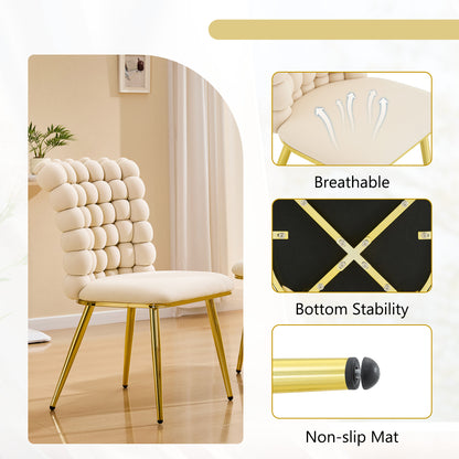 Set of 2 Luxury Cream Bubble Tufted Swivel Chair, Premium Velvet Upholstered Accent Chair with Gold Metal Frame, Ergonomic Space-Saving Desk Chair for Modern Interiors image 11