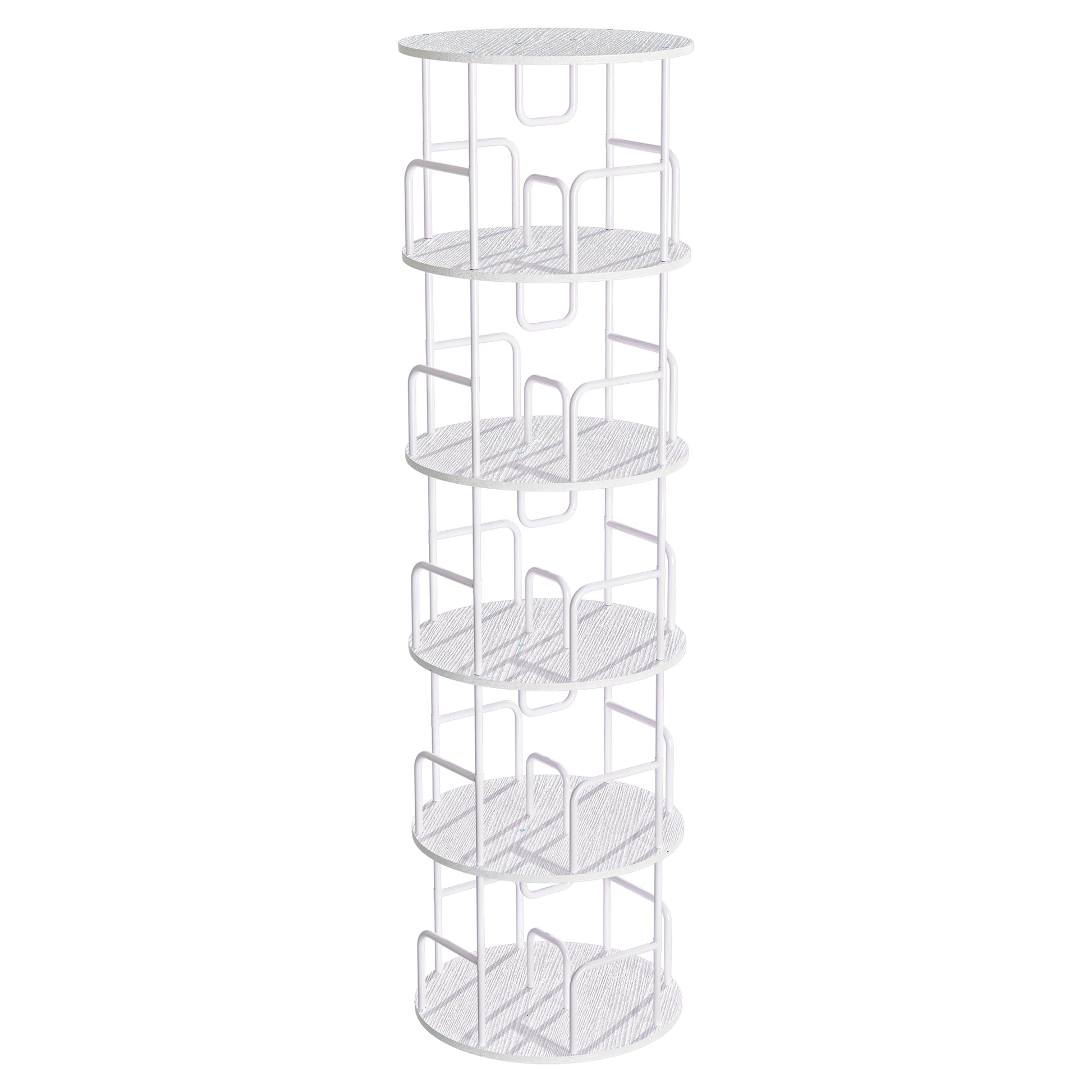 Rotating Bookshelf Tower 5 Tier,Spinning Bookcase, Revolving 360 Book Shelf Narrow Tall Bookcase, Vertical Turning Round storage Bookshelf,Book Shelf Organizer for Bedroom, Living Room, White image 2