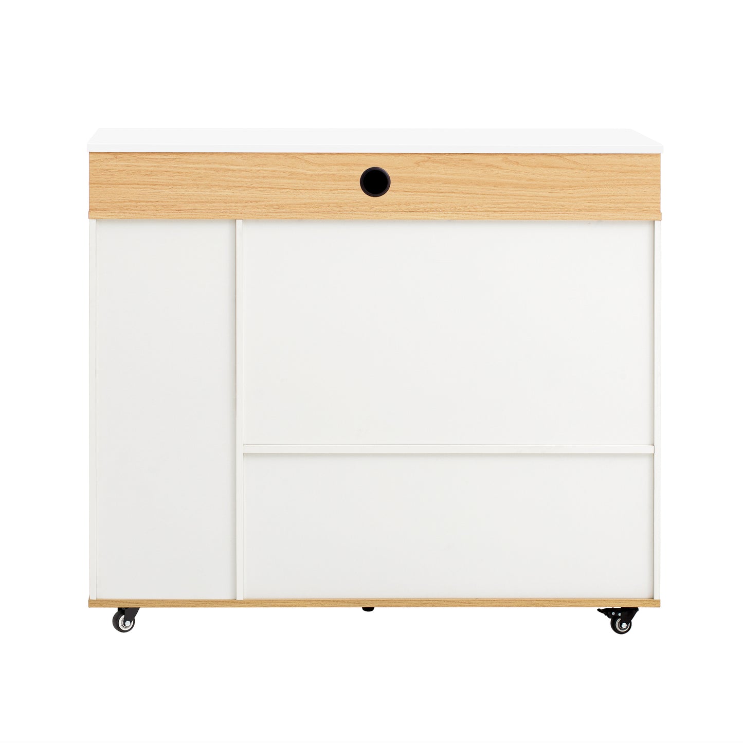 TREXM Extendable Dining Table with Extra-Long Folding Top, Rolling Kitchen Island with Drawers, Power Outlet and Brake lock, Storage Cabinet for Kitchen and Dining Room (Natural + Creamy White) image 10