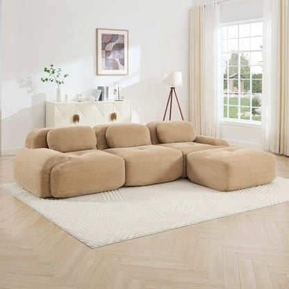 L-shaped modular sofa no assembly ergonomic design pet-friendly luxuryCorduroy Fabric fabric extra-wide curved armrests 32D high-resilience sponge for living rooms bedroom,Camel image 2