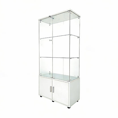 Double-door four-layer cabinet-style storage cabinet,display cabinet,wine cabinet,file cabinet,with remote-controlled PAIPAI lights,adjustable feet, can be placed in the living room,color:white image 8