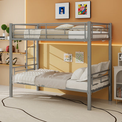 Convertible Twin Metal Bunk Bed Frame, Heavy-Duty Iron Build, Detachable into Two Twin Beds, Space-Saving Design with High Weight Support 400 lbs, Silver. image 3