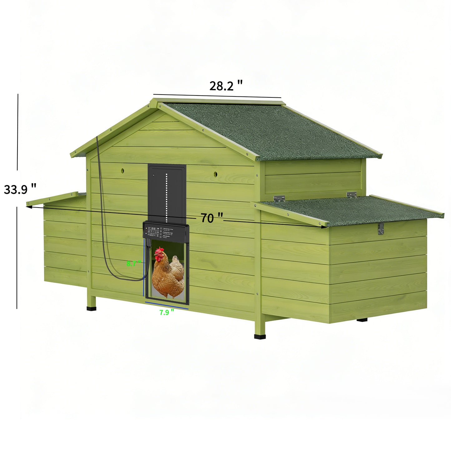 70" Automatic Chicken Coop with Solar-Powered Door, Weatherproof Design, Ventilated, with 2 Nesting Boxes, Timer & Light Sensor – Outdoor Chicken House with Pull-Out Tray and a remote. image 12