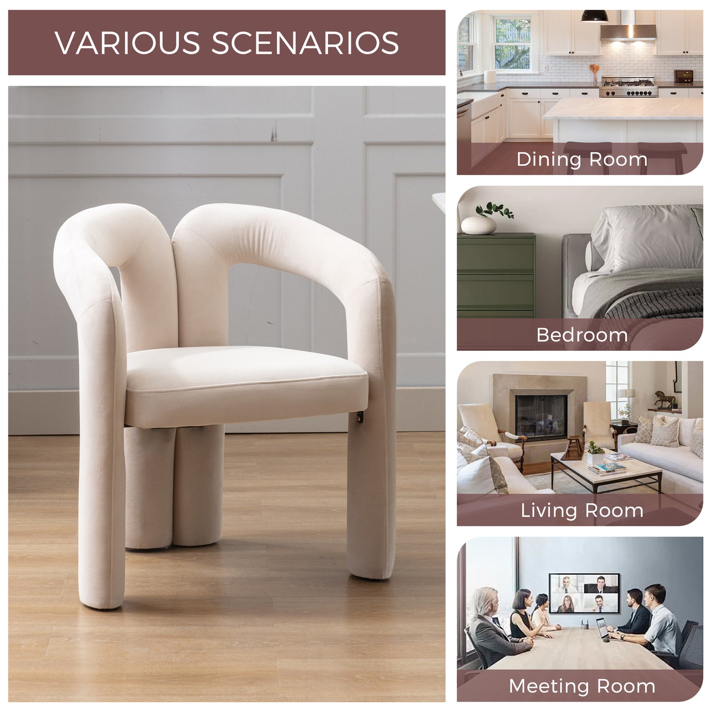 Contemporary Designed Velvet Fabric Upholstered Accent/Dining Chair /Barrel Side Chairs Kitchen Armchair for Living Room set of 2 (Beige Velvet) image 4