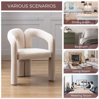 Contemporary Designed Velvet Fabric Upholstered Accent/Dining Chair /Barrel Side Chairs Kitchen Armchair for Living Room set of 2 (Beige Velvet) image 4