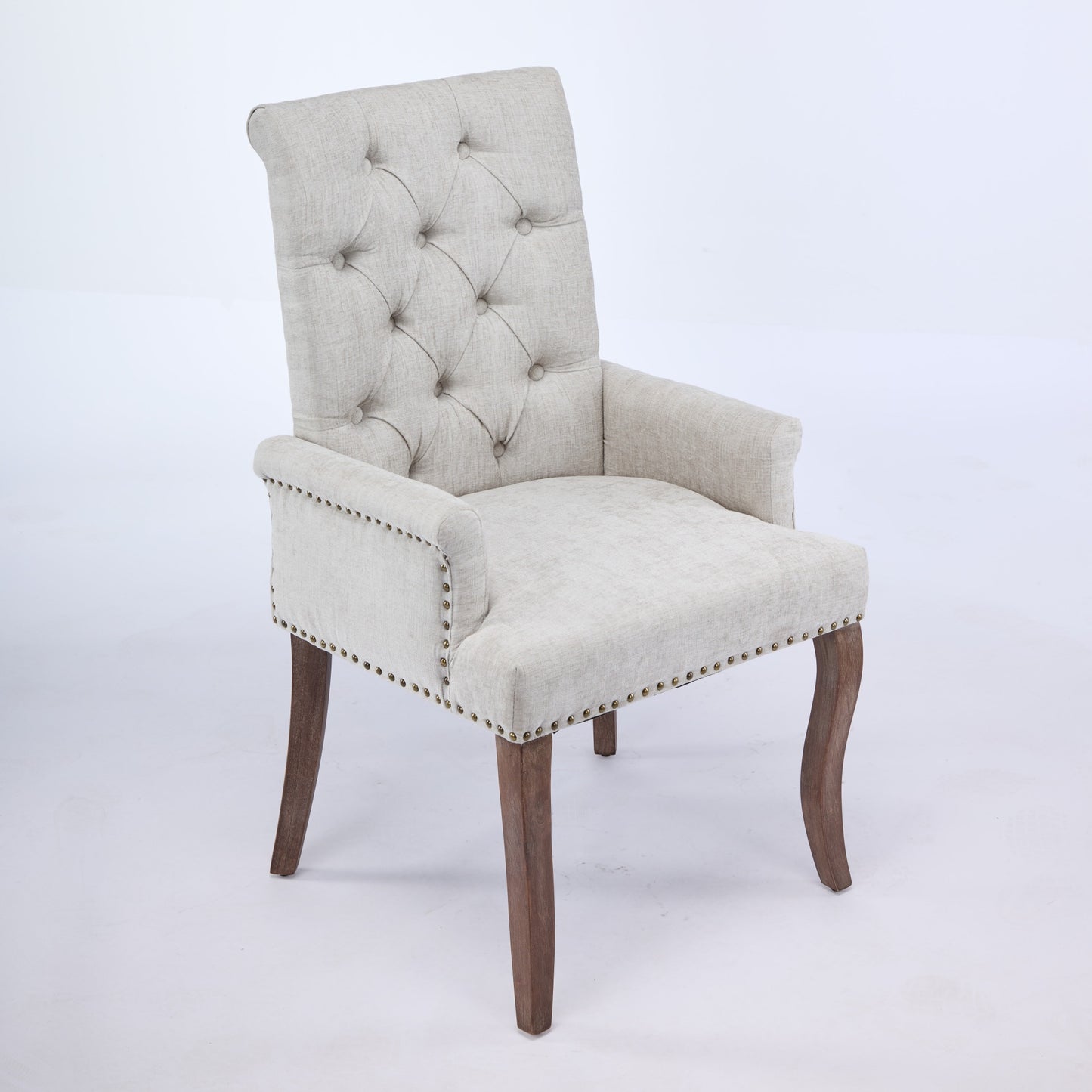 Upholstered Chenille Fabric Accent Dining Chair, Curved Solid Wood Legs, Elegant Tufted Club Dining Room Kitchen Room Arm Dining Chair, Single Pack,Beige,SW1895BG image 4