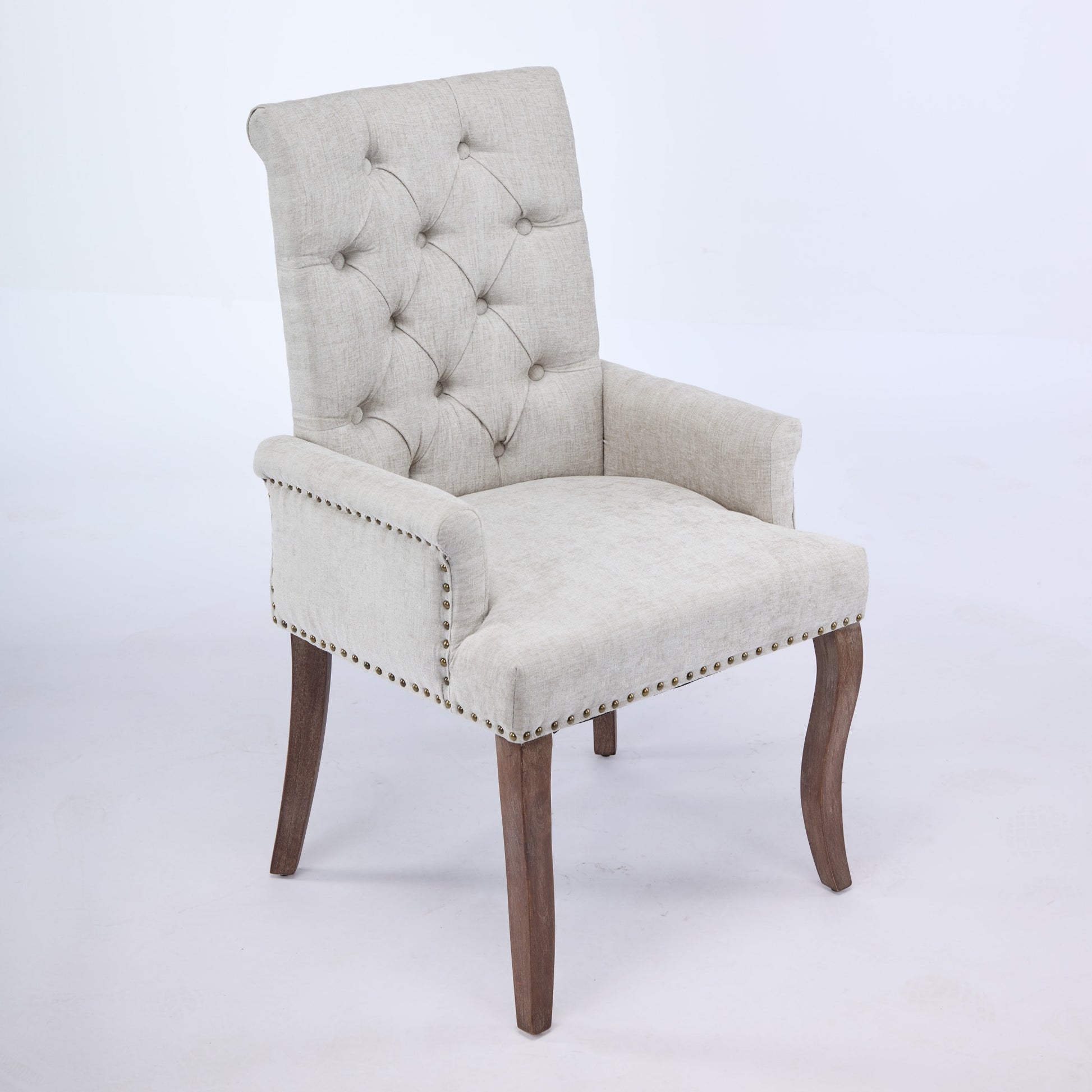 Upholstered Chenille Fabric Accent Dining Chair, Curved Solid Wood Legs, Elegant Tufted Club Dining Room Kitchen Room Arm Dining Chair, Single Pack,Beige,SW1895BG image 4