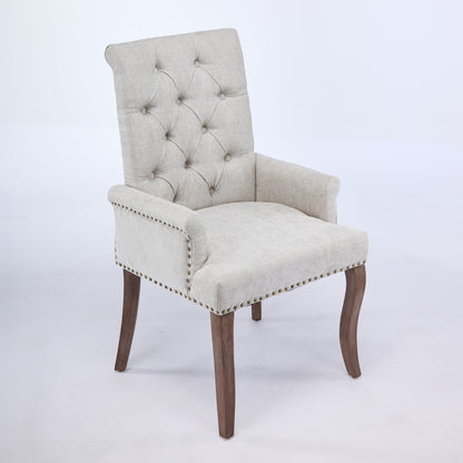 Upholstered Chenille Fabric Accent Dining Chair, Curved Solid Wood Legs, Elegant Tufted Club Dining Room Kitchen Room Arm Dining Chair, Single Pack,Beige,SW1895BG image 4