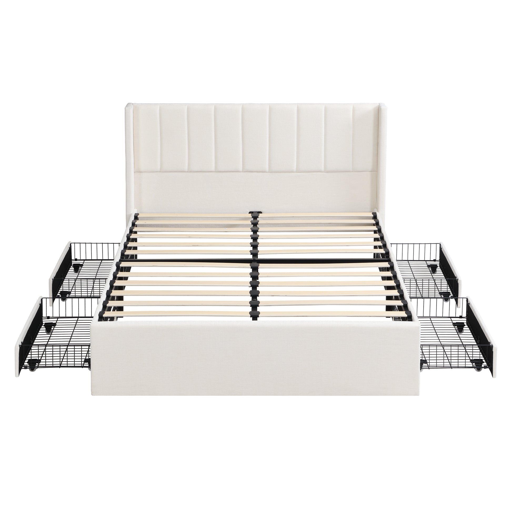 Large-capacity upholstered storage bed with drawers,Beige,Queen image 8