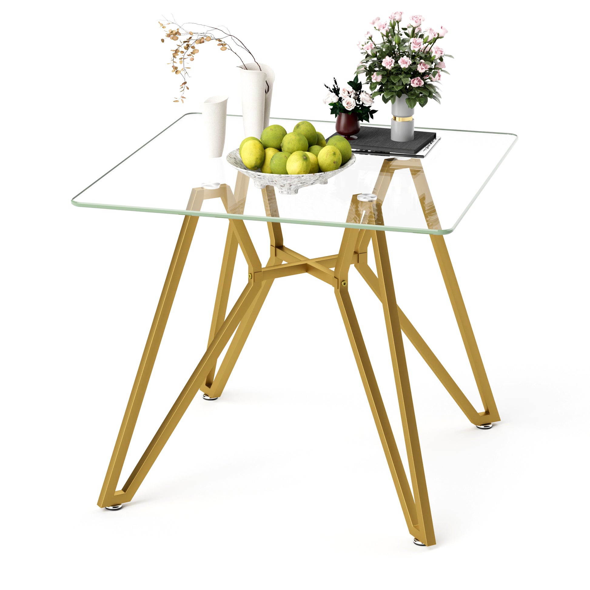 35.4-inch square tempered glass dining table, suitable for 2-4 people, space-saving small kitchen dining table, equipped with sturdy metal table legs,suitable for dining room, living room,Gold image 3