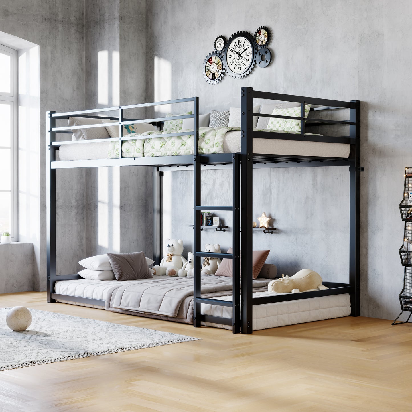Bunk Bed with Ladder and high Guardrail Metal Bunk Bed, Storage Space, Noise Free,Twin Over Twin Size,BLACK image 9