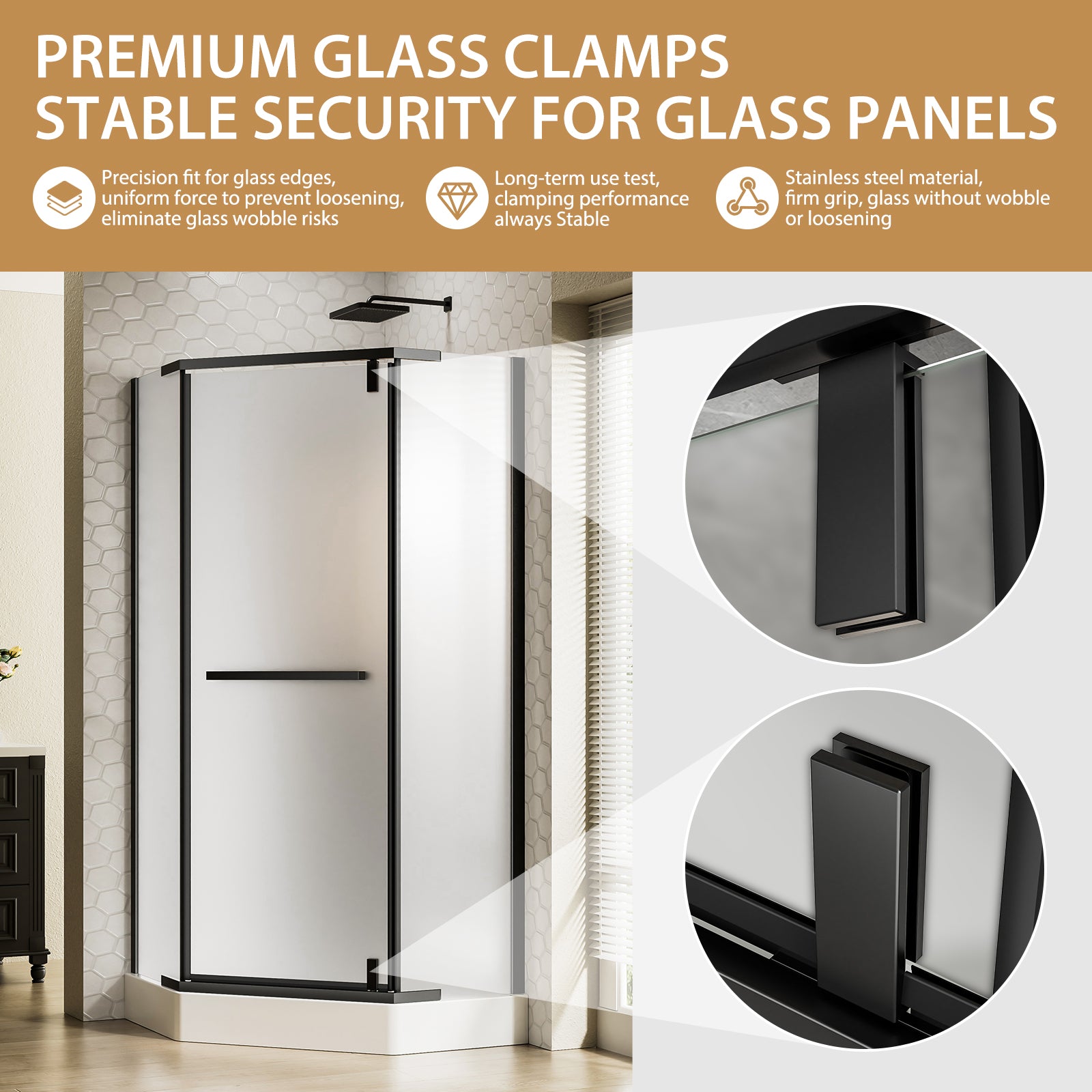 36"D X 36"W X 72"H Neo-Angle Shower Door, Corner Shower Door, 1/4" Tempered Glass With Frosted Ultra-Clear Nano-Coated, Black Stainless Steel Frame image 8