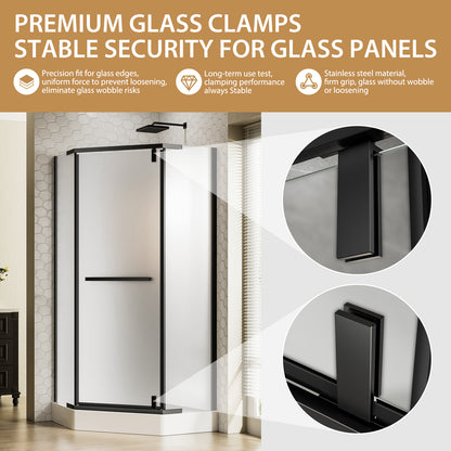 36"D X 36"W X 72"H Neo-Angle Shower Door, Corner Shower Door, 1/4" Tempered Glass With Frosted Ultra-Clear Nano-Coated, Black Stainless Steel Frame image 8