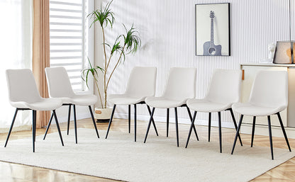 White artificial leather backrest cushion dining chair, black metal legs, curved widened cushion design for more comfort, suitable for restaurants, kitchens, bedrooms, offices.(6 chairs) 0502 image 8