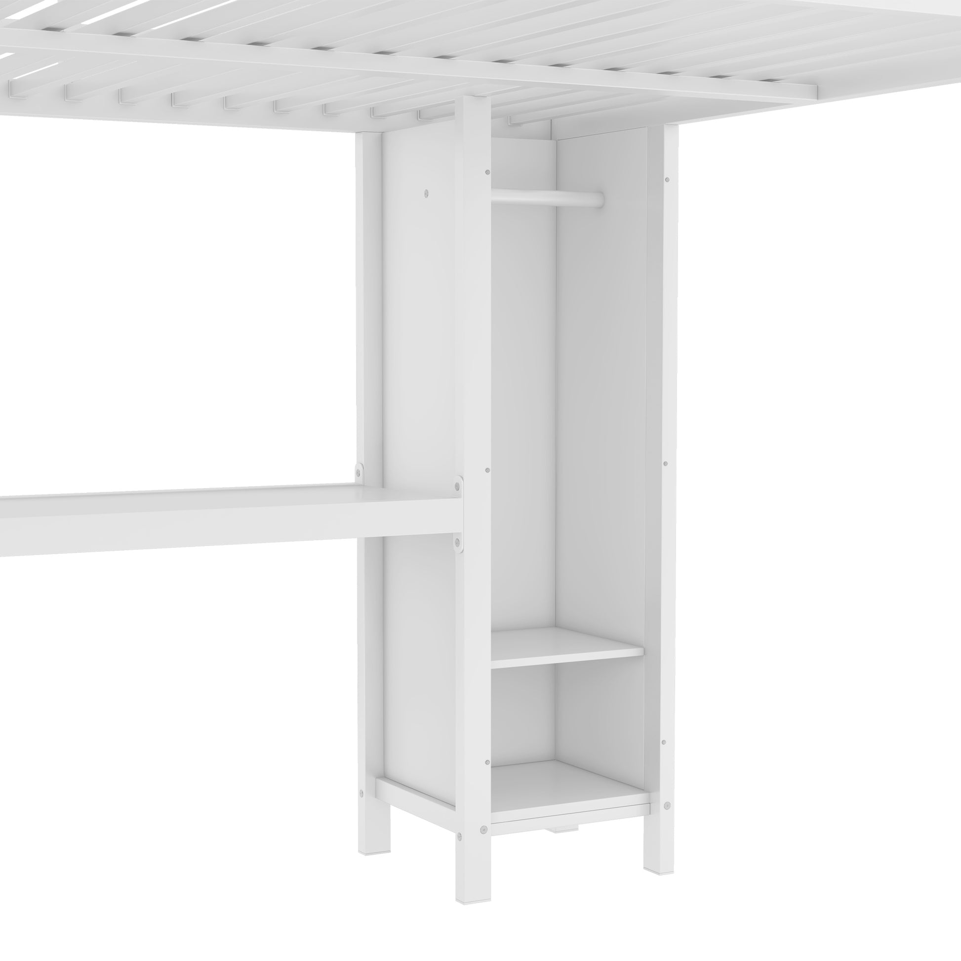Metal Loft Bed with Wardrobe And L-shaped Desk, Queen Size Loft Bed with Storage Cubes and Shelves, Heavy Duty Loft Bed for Kids Teens Adults, White image 9