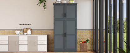 [Assembly Video Provided] TOPMAX 35.5x17.6x70.9inch Freestanding Kitchen Pantry Cabinet, Tall Storage Cabinet with 4 Doors, 2 Door Shelves, 8 Pull-out Trays and Adjustable Shelf for Dining Room, Gray image 4