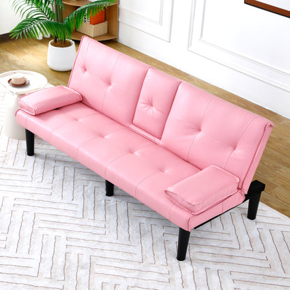 The 67-inch pink PVC multi-functional sofa bed, with a foldable and cup holder design, makes it extremely convenient to turn the living room into a guest room image 4
