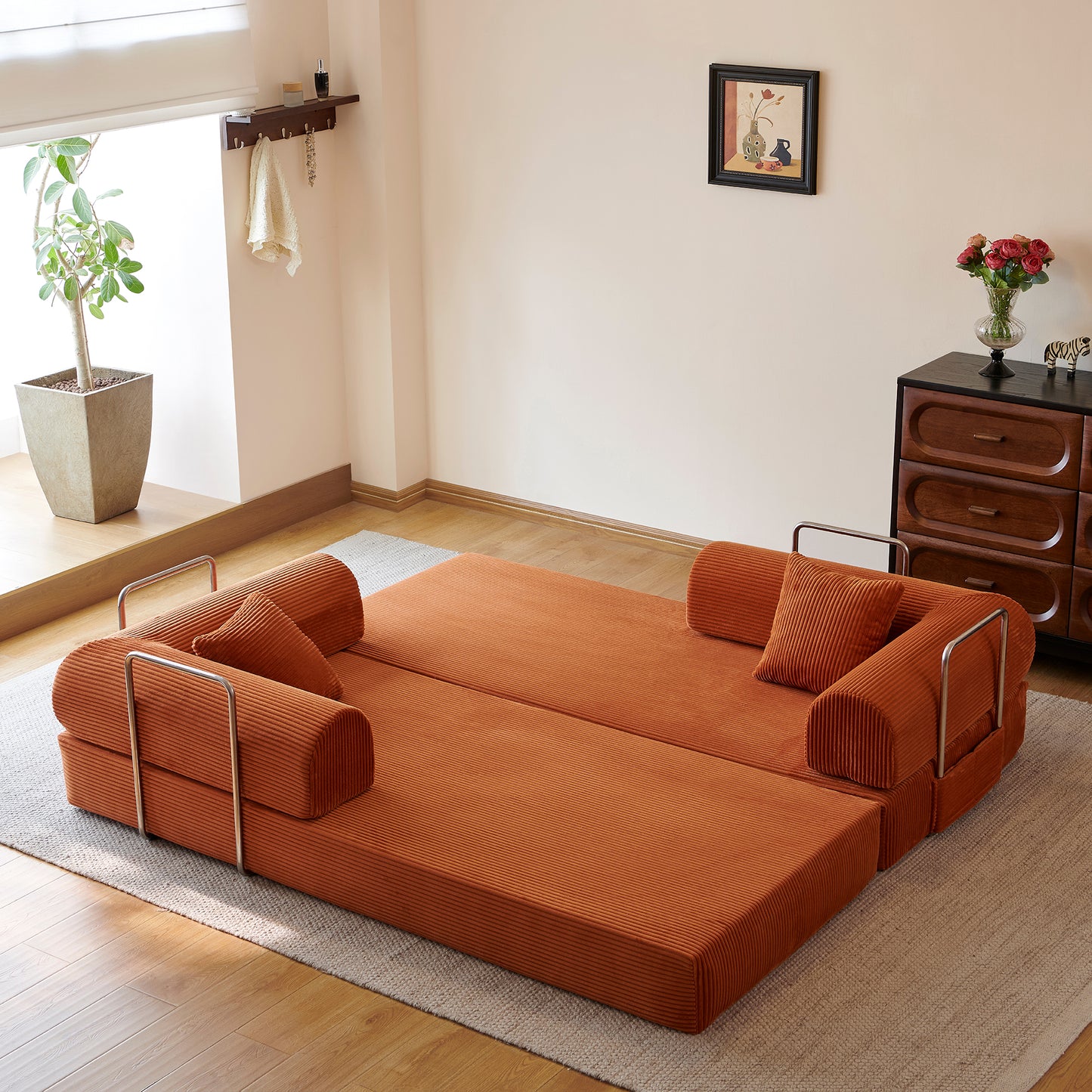 78.8" Compression Sofa,Convertible Floor Sofa Bed-with Pillow Back Support Armrest,Comfy Futon Couch Sleeper Bed,Loveseats Boneless Modular Sectional Sofa,Corduroy fabric,for Living Room,Bedroom image 6