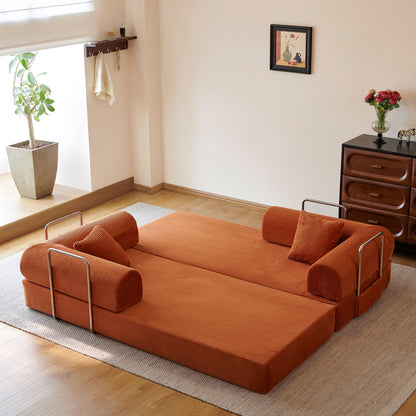 78.8" Compression Sofa,Convertible Floor Sofa Bed-with Pillow Back Support Armrest,Comfy Futon Couch Sleeper Bed,Loveseats Boneless Modular Sectional Sofa,Corduroy fabric,for Living Room,Bedroom image 6