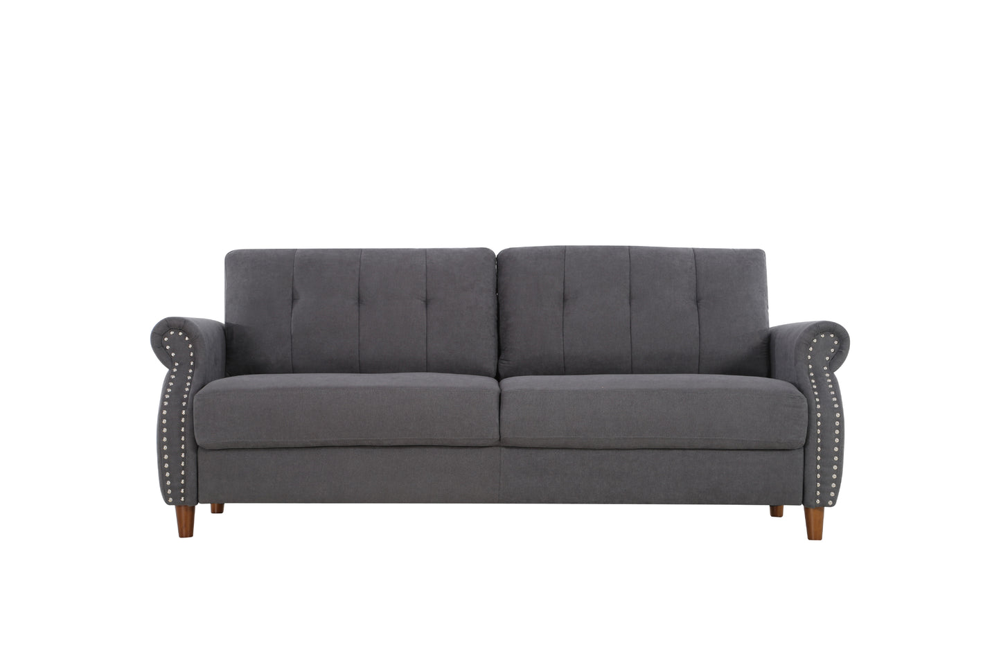 Transitional Button Tufted Loveseat Sofa, Rolled Arm with Nailhead Trim Polyester Fabric 3-Seater Couch, Solid Pine Frame Round Rubber Legs for Living Room, Multi Colors Option image 2
