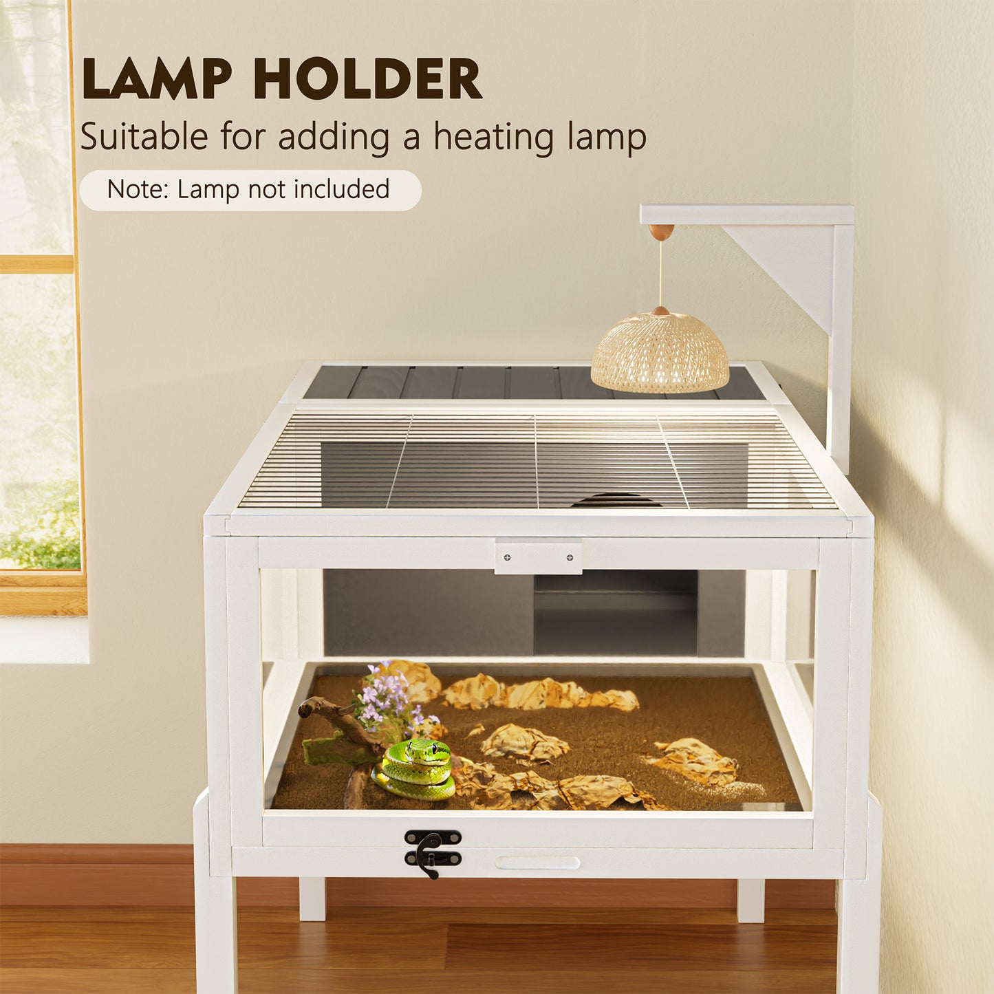 Reptile Habitat Tortoise House with Lamp Holder, Large Observation Window, Waterproof Tray, Detachable Legs, Easy to Clean Wooden Enclosure for Turtles, Lizards, Geckos, and Small Pets Indoor Outdoor image 5