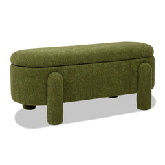 Hugo 49" Oval Fully Upholstered Storage Bench, Moss Green Boucle